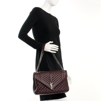 Saint Laurent Calfskin Mixed Matelasse Triquilt Large Monogram Envelope Satchel Bordeaux 2 of 9