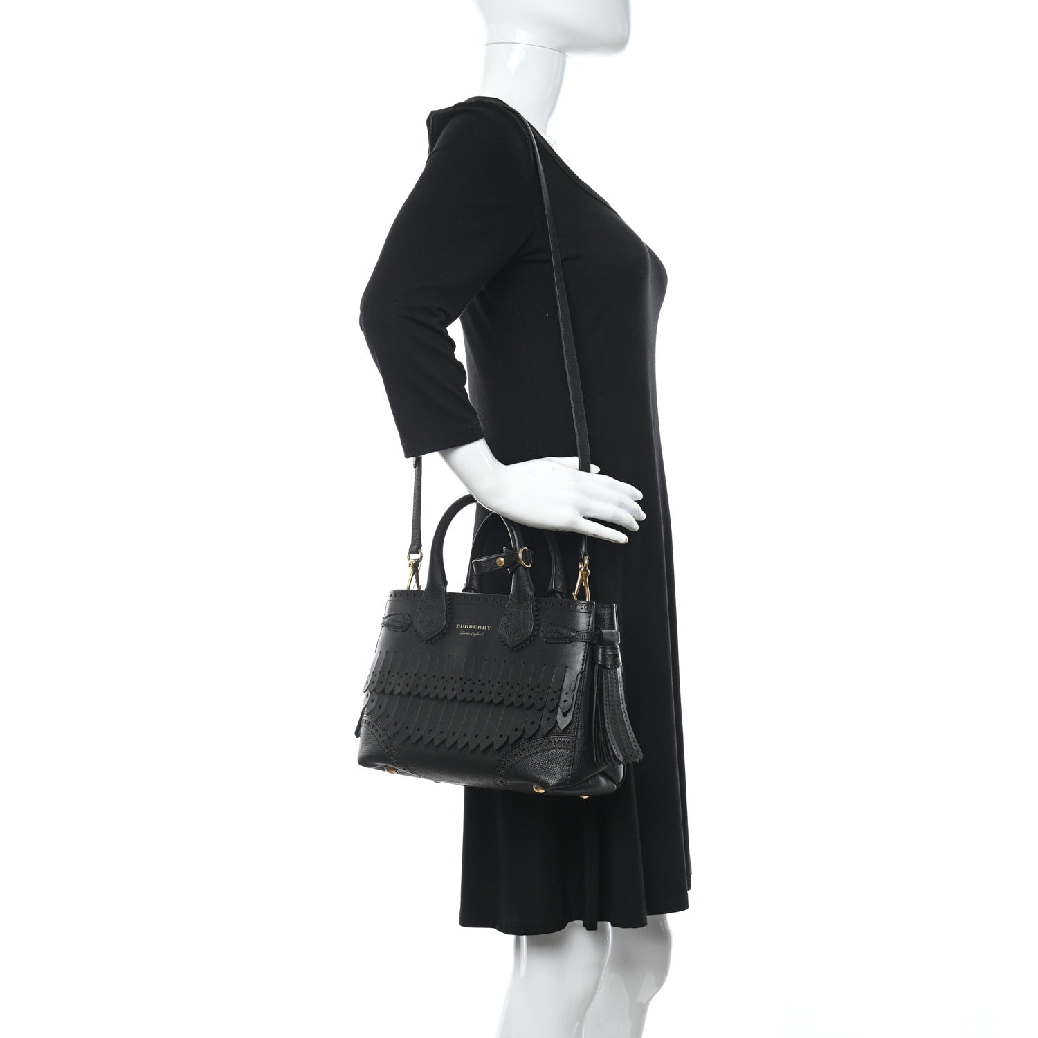 Burberry Calfskin Broguing Small Banner Tote Black 2 of 14