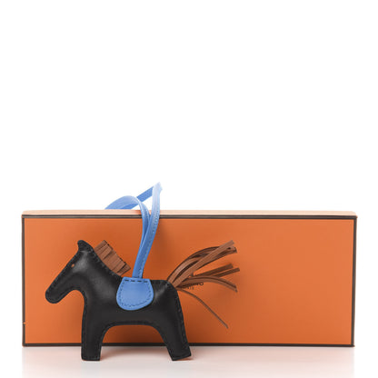 Hermes Milo Lambskin Grigri Rodeo Horse Bag Charm PM Black Gold Bleu Zanzibar 5 of 5