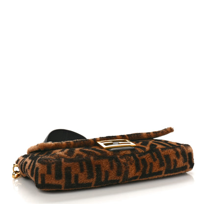 Fendi Shearling Vitello Dolce Macro FF 1974 Large Baguette Tobacco Black 4 of 8