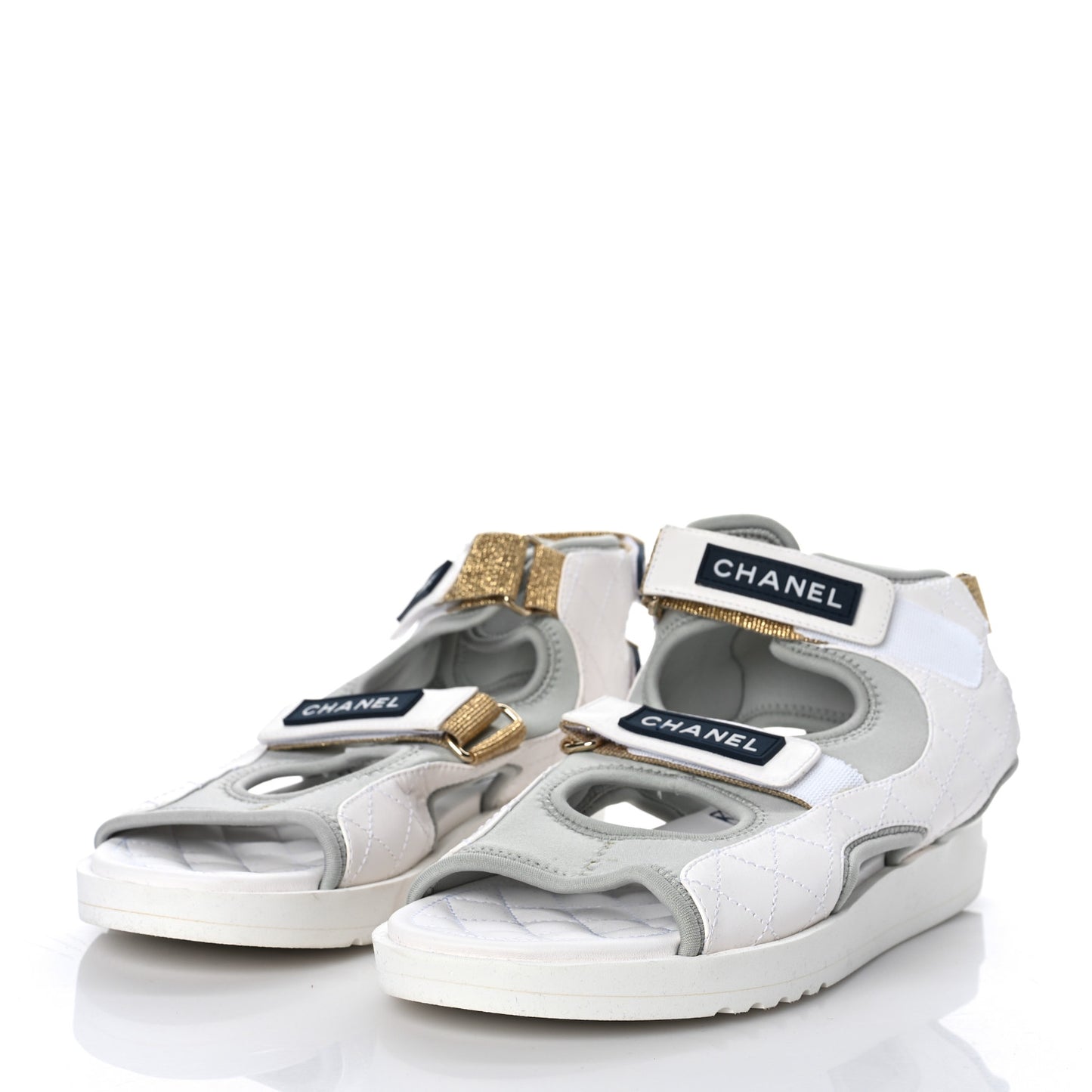 Goatskin Fabric Gladiator Sandals 40.5 White Light Grey Navy Blue