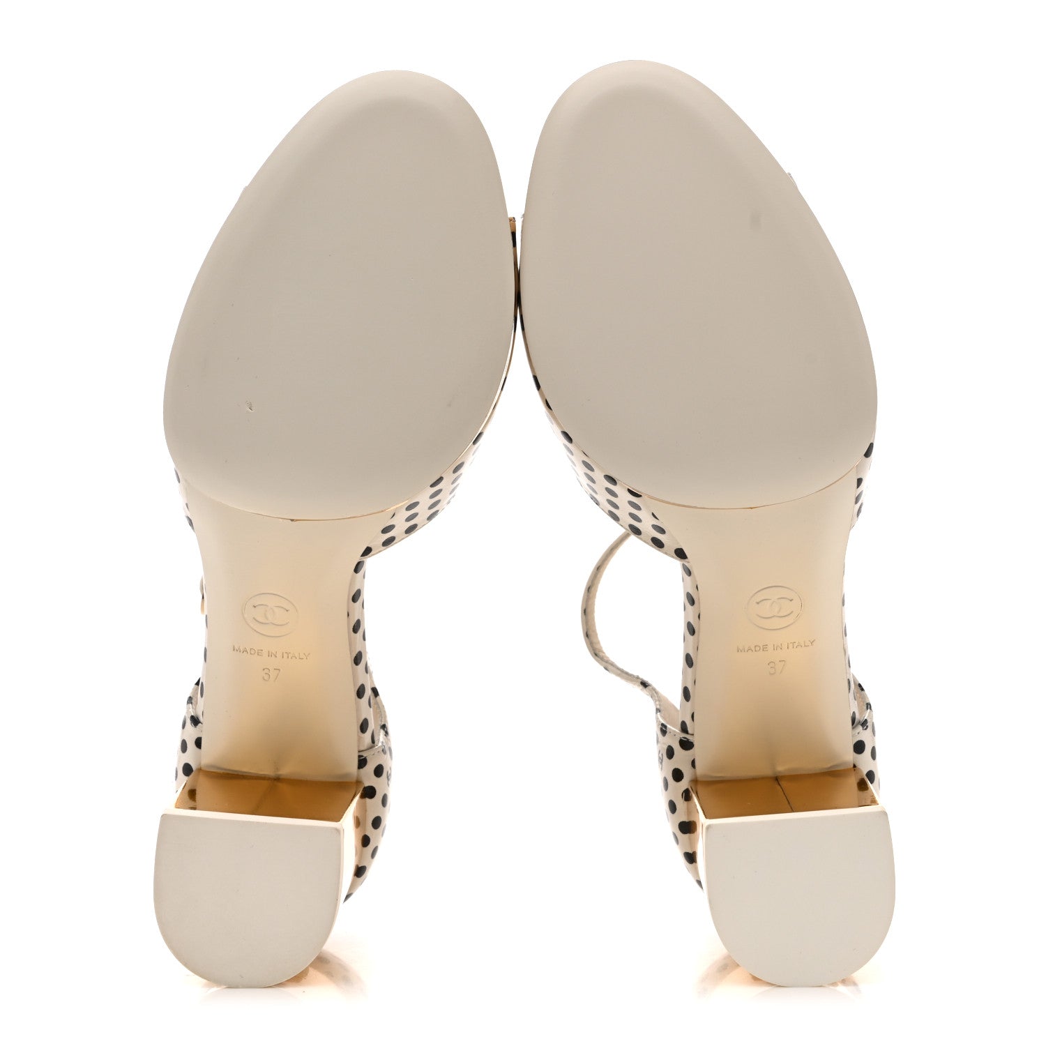 Chanel Printed Calfskin Polka Dot CC Platform Sandals 37 Ivory Black 6 of 9