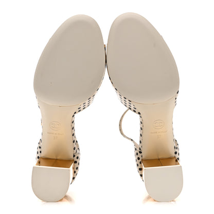 Chanel Printed Calfskin Polka Dot CC Platform Sandals 37 Ivory Black 6 of 9