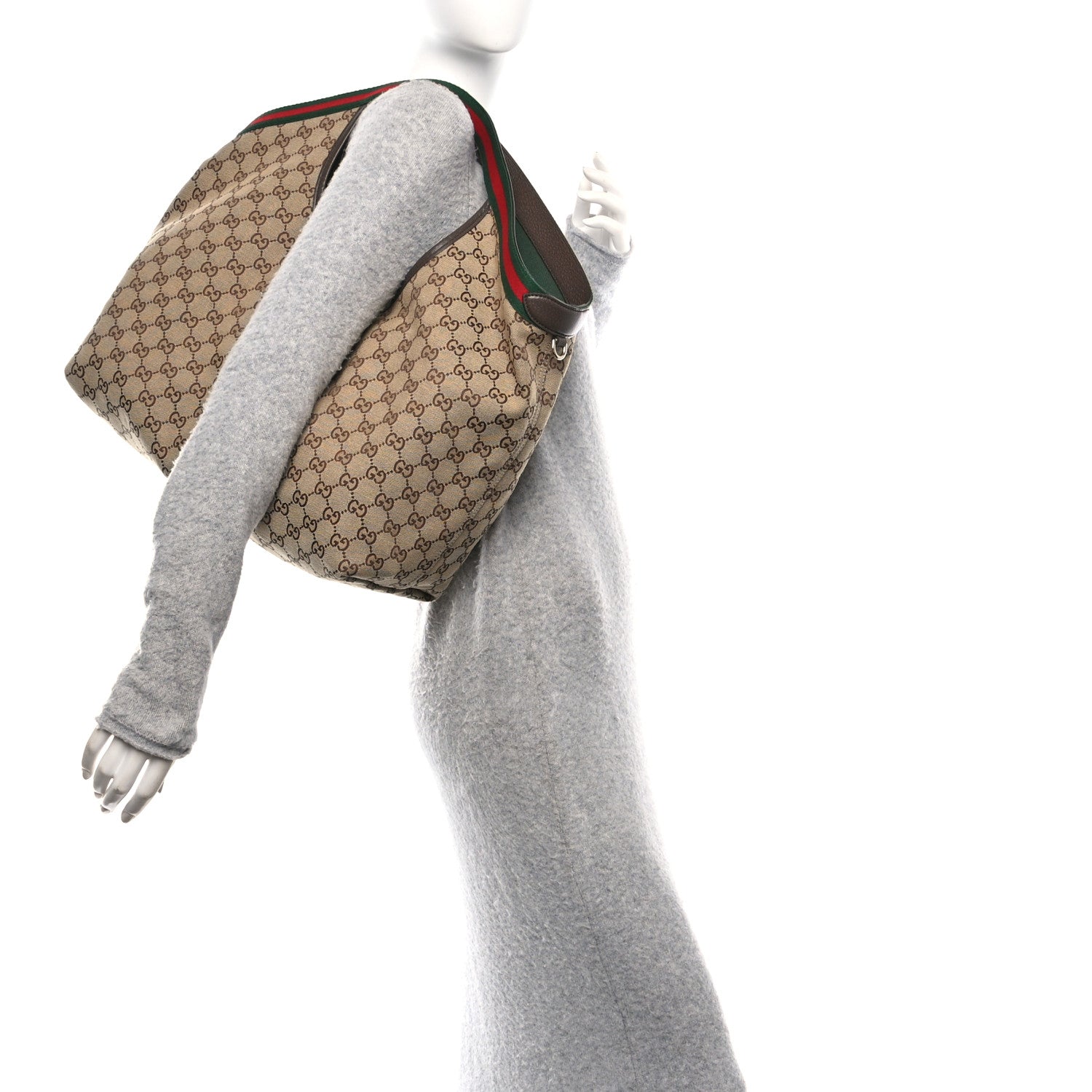Gucci GG Monogram Web Large Giglio Tote Beige Brown 2 of 12