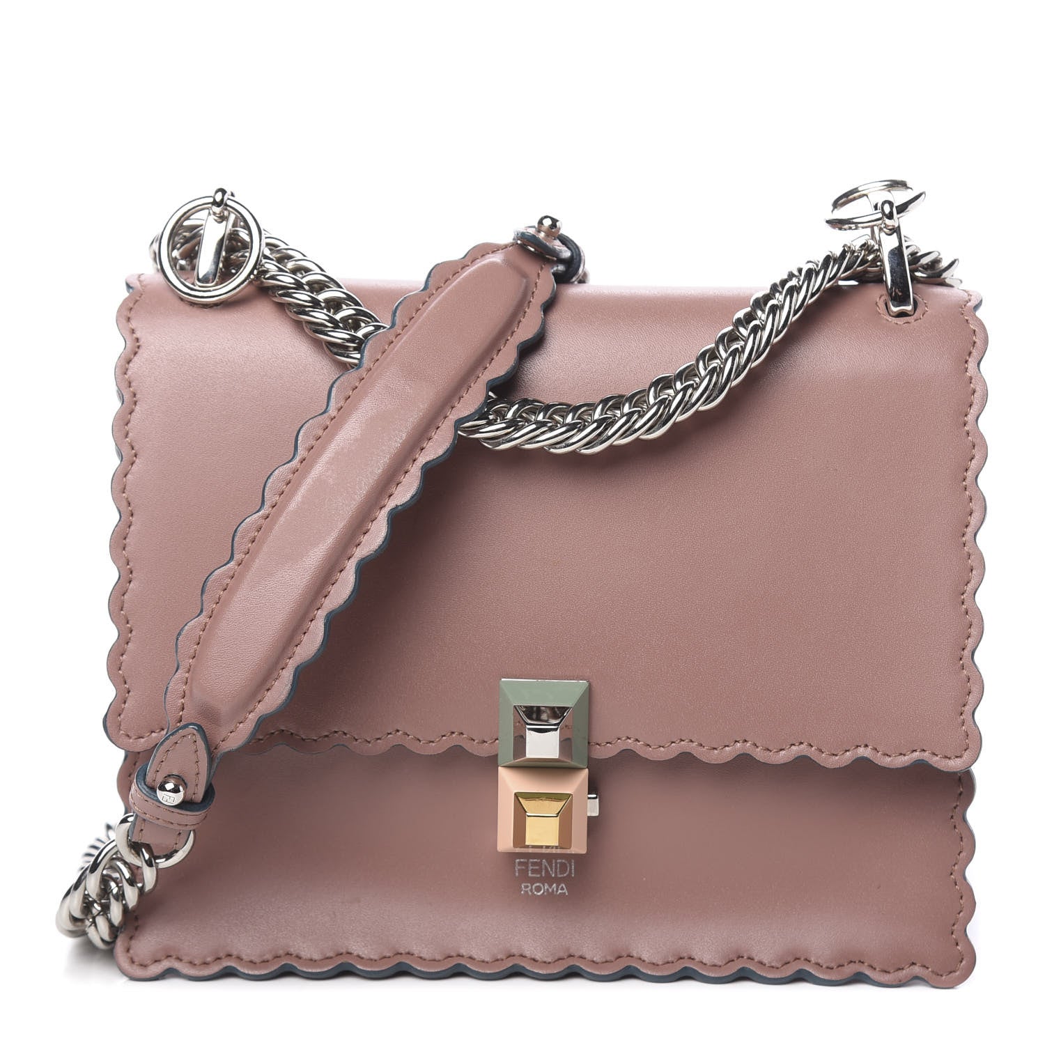 Fendi Vitello Liberty Scalloped Studded Small Kan I Shoulder Bag English Rose 1 of 11