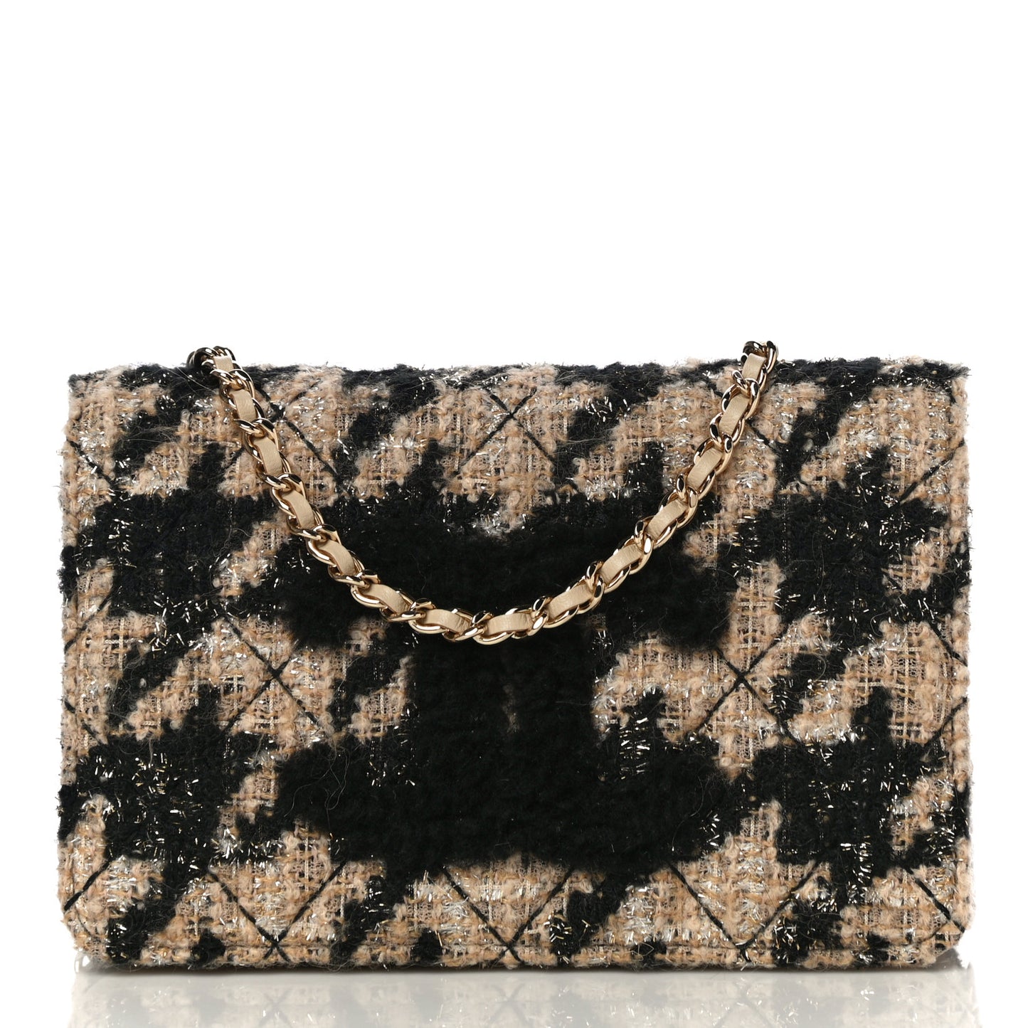 Tweed Shearling Quilted Chanel Wallet On Chain WOC and Coin Purse Beige Black