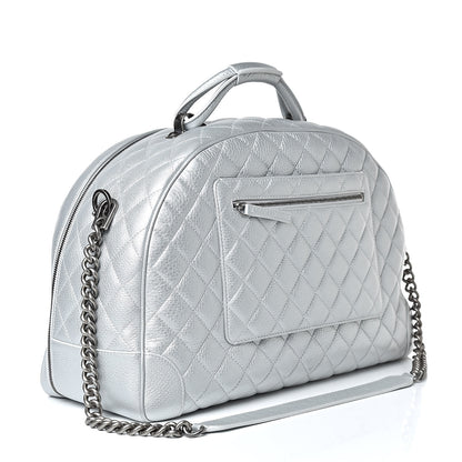 Chanel Metallic Calfskin Quilted Large Airlines Round Trip Bowling Bag Silver 3 of 14