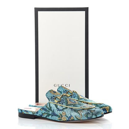 Gucci Iridescent Brocade Womens Princetown Slippers 38.5 Azure Multicolor Oro 8 of 8