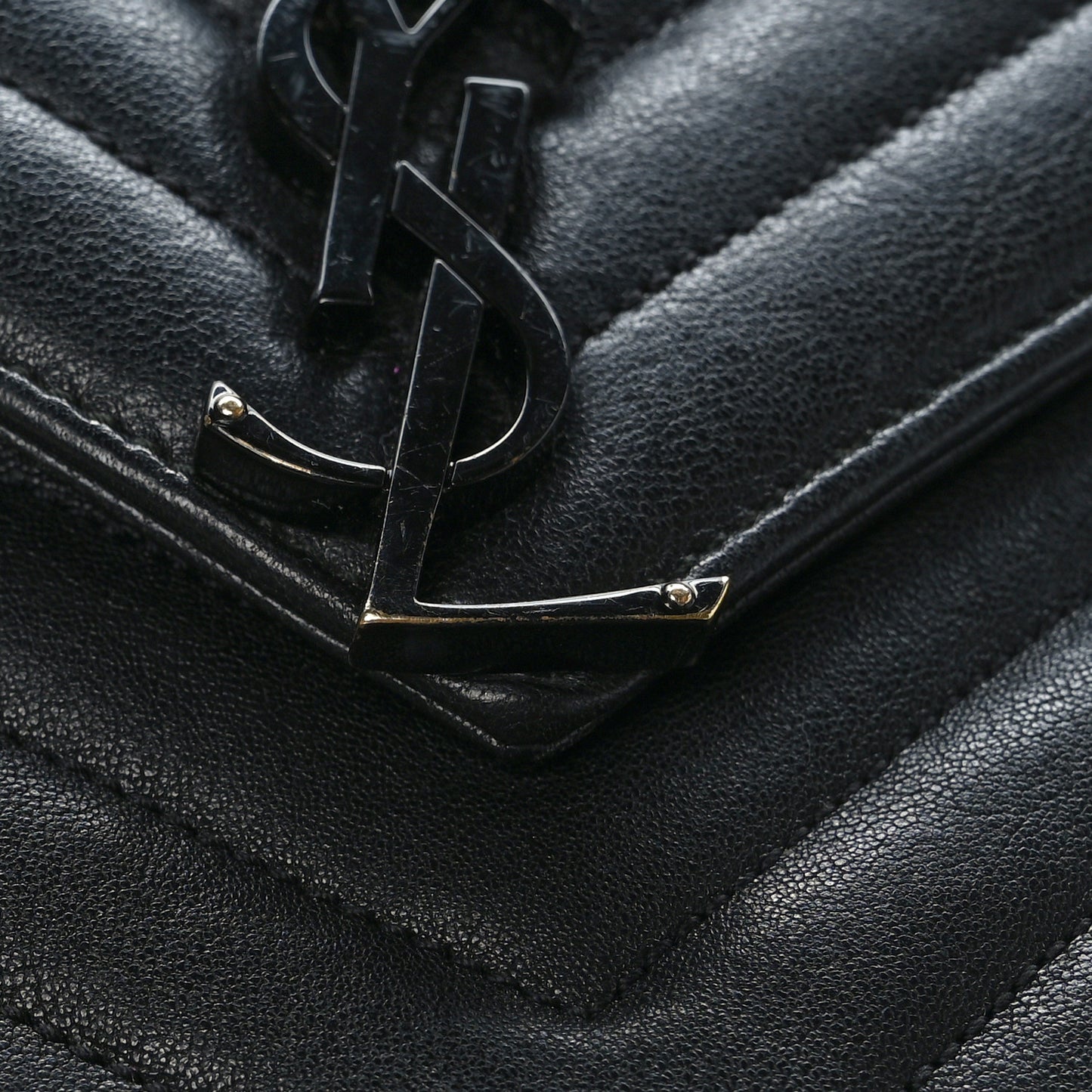 Sheepskin Matelasse Chevron Monogram Monochrome Medium College Bag Black