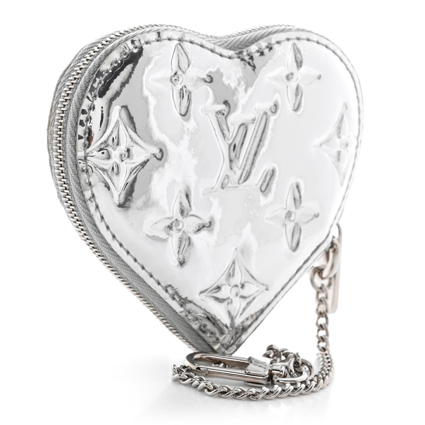 Monogram Miroir Heart Coin Purse Silver