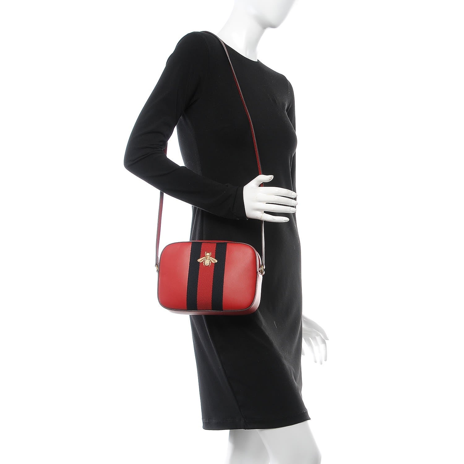 Gucci Calfskin Web Small Webby Bee Shoulder Bag Red 2 of 7