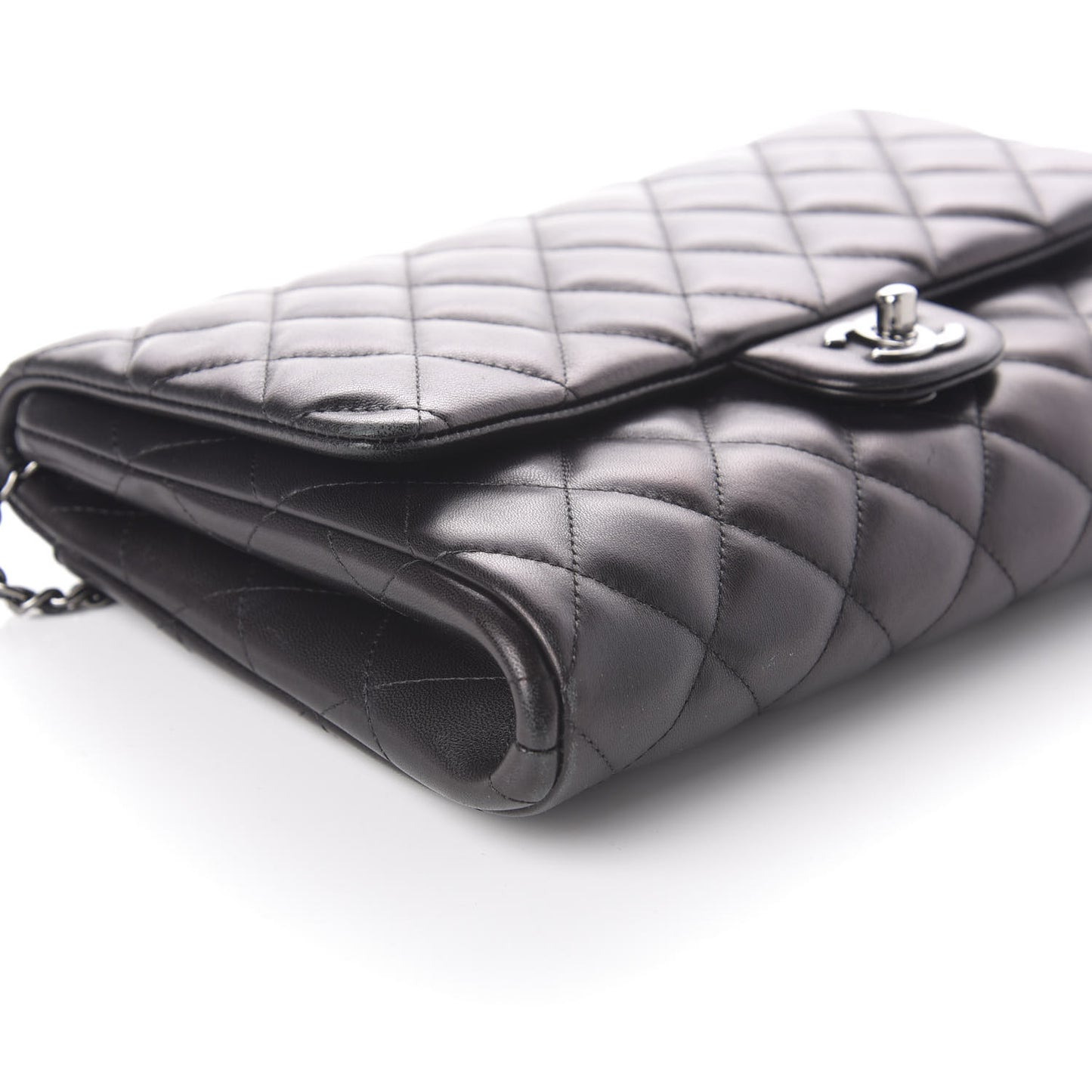 Lambskin Quilted Clutch With Chain Flap Black