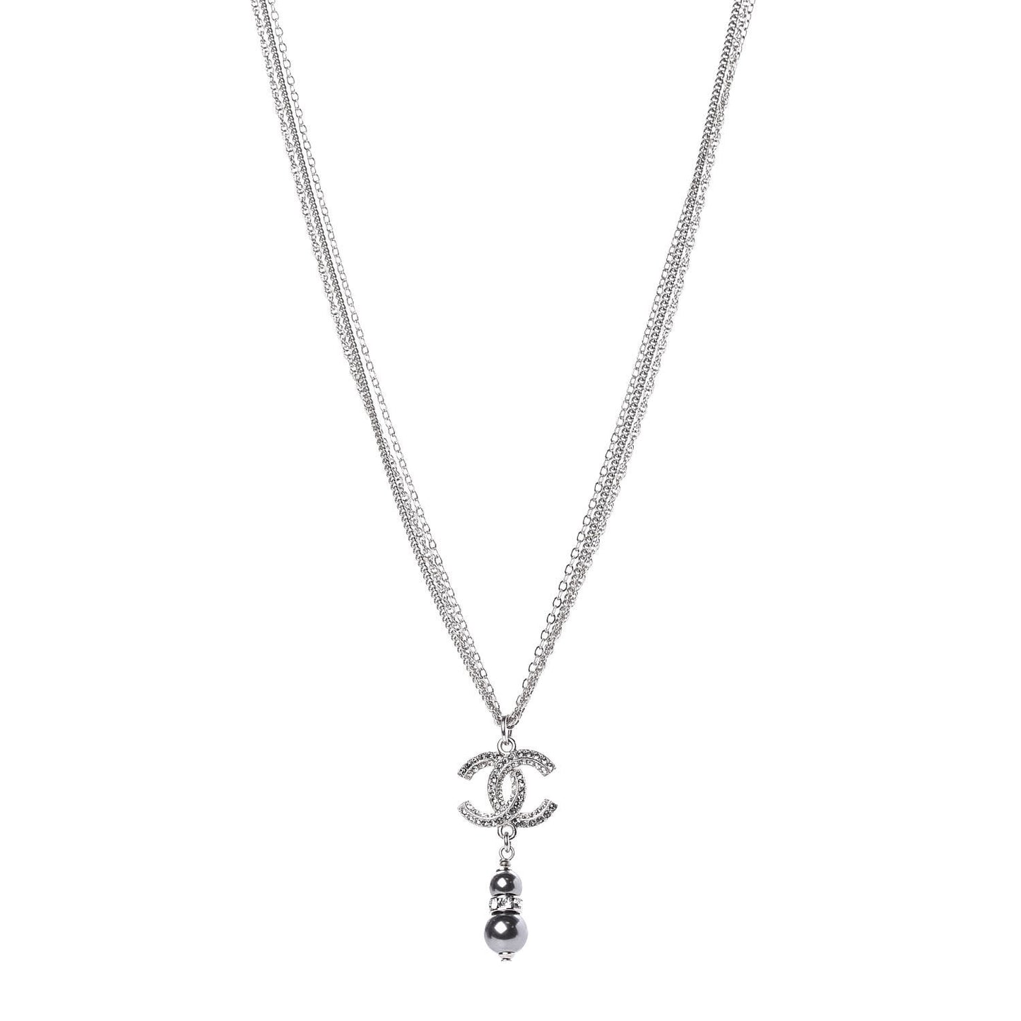 Pearl Crystal CC Drop Necklace Dark Grey