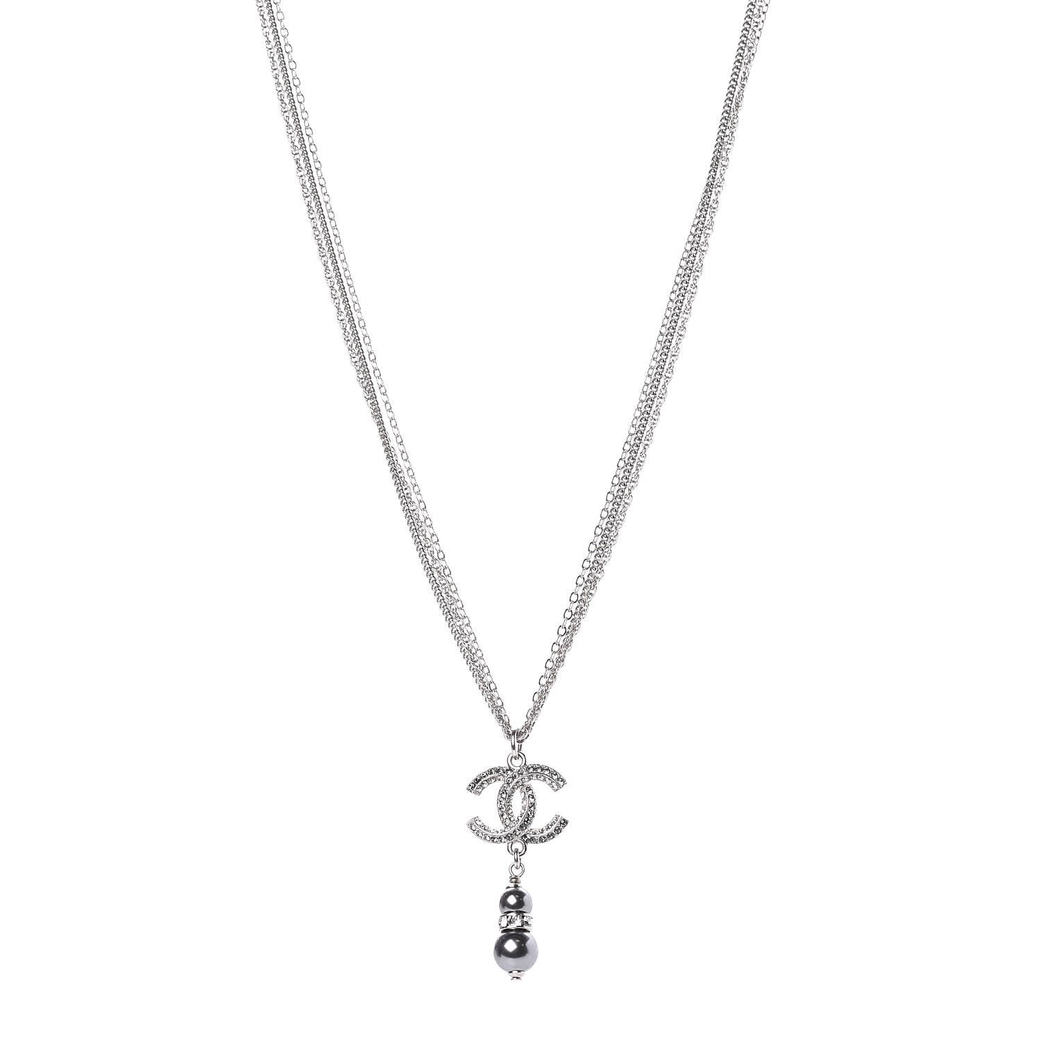 Chanel Pearl Crystal CC Drop Necklace Dark Grey 1 of 6