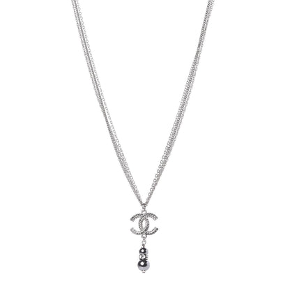 Chanel Pearl Crystal CC Drop Necklace Dark Grey 1 of 6
