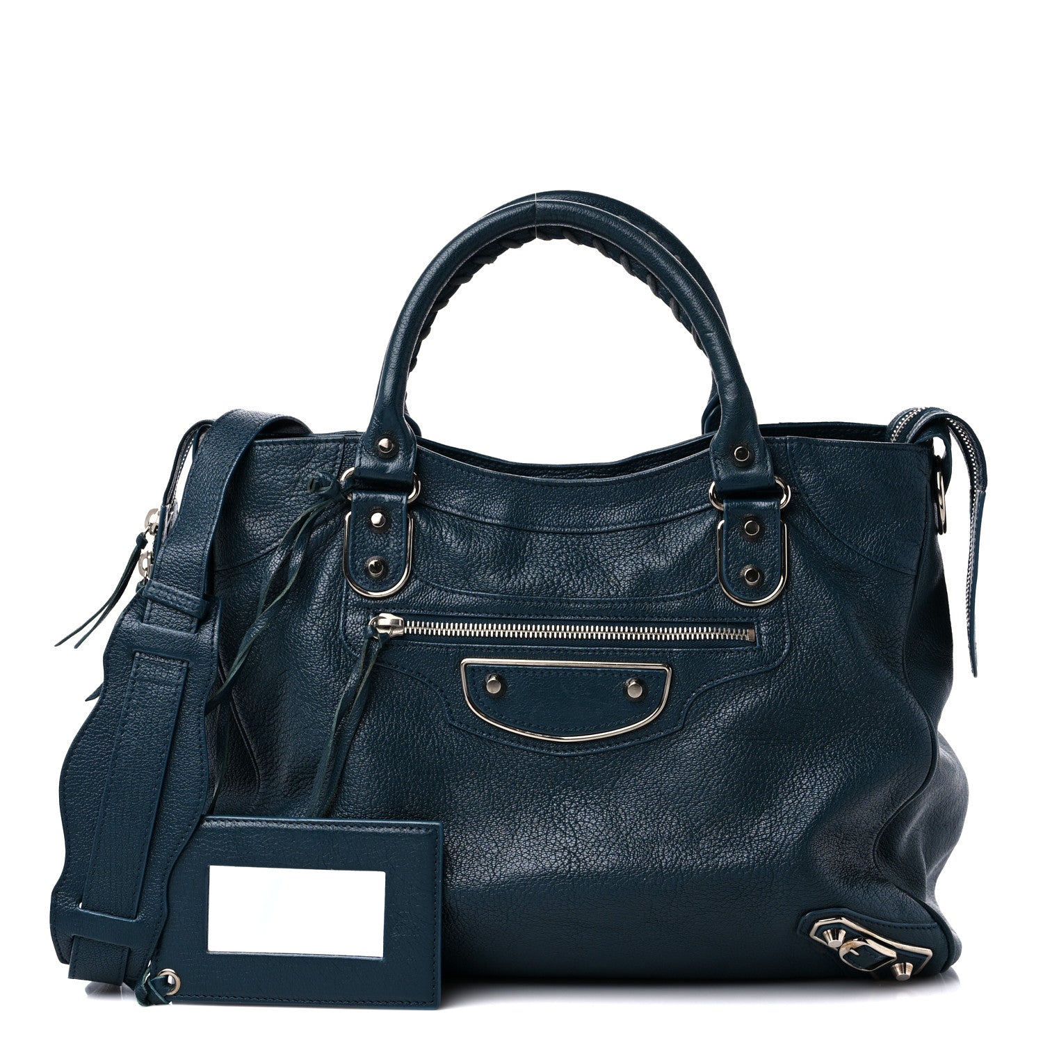 Balenciaga Chevre Silver Metallic Edge Hardware Velo Bleu Paon 1 of 12