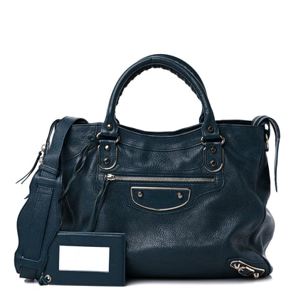 Balenciaga Chevre Silver Metallic Edge Hardware Velo Bleu Paon 1 of 12