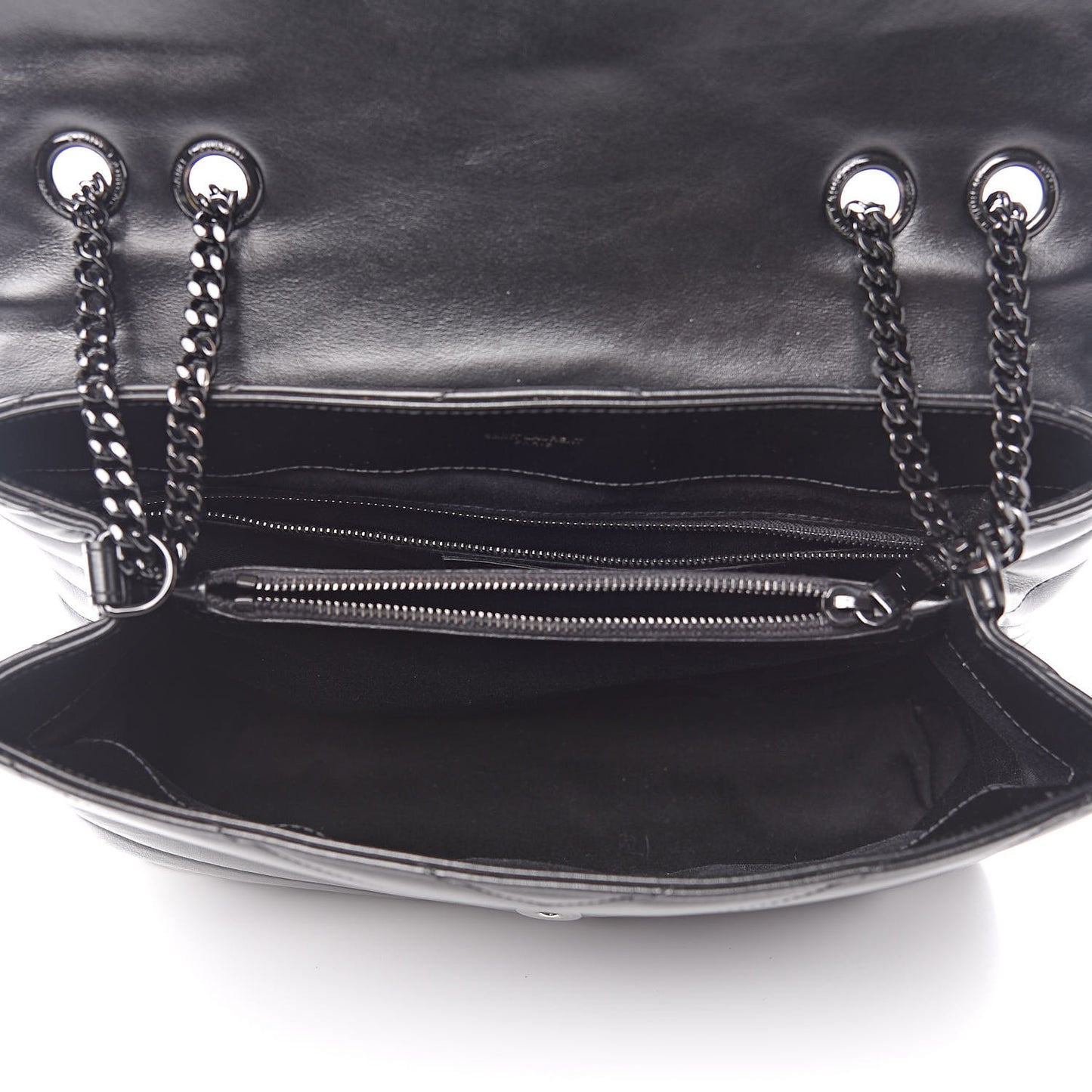 Calfskin Y Quilted Monogram Medium Loulou Chain Satchel Black