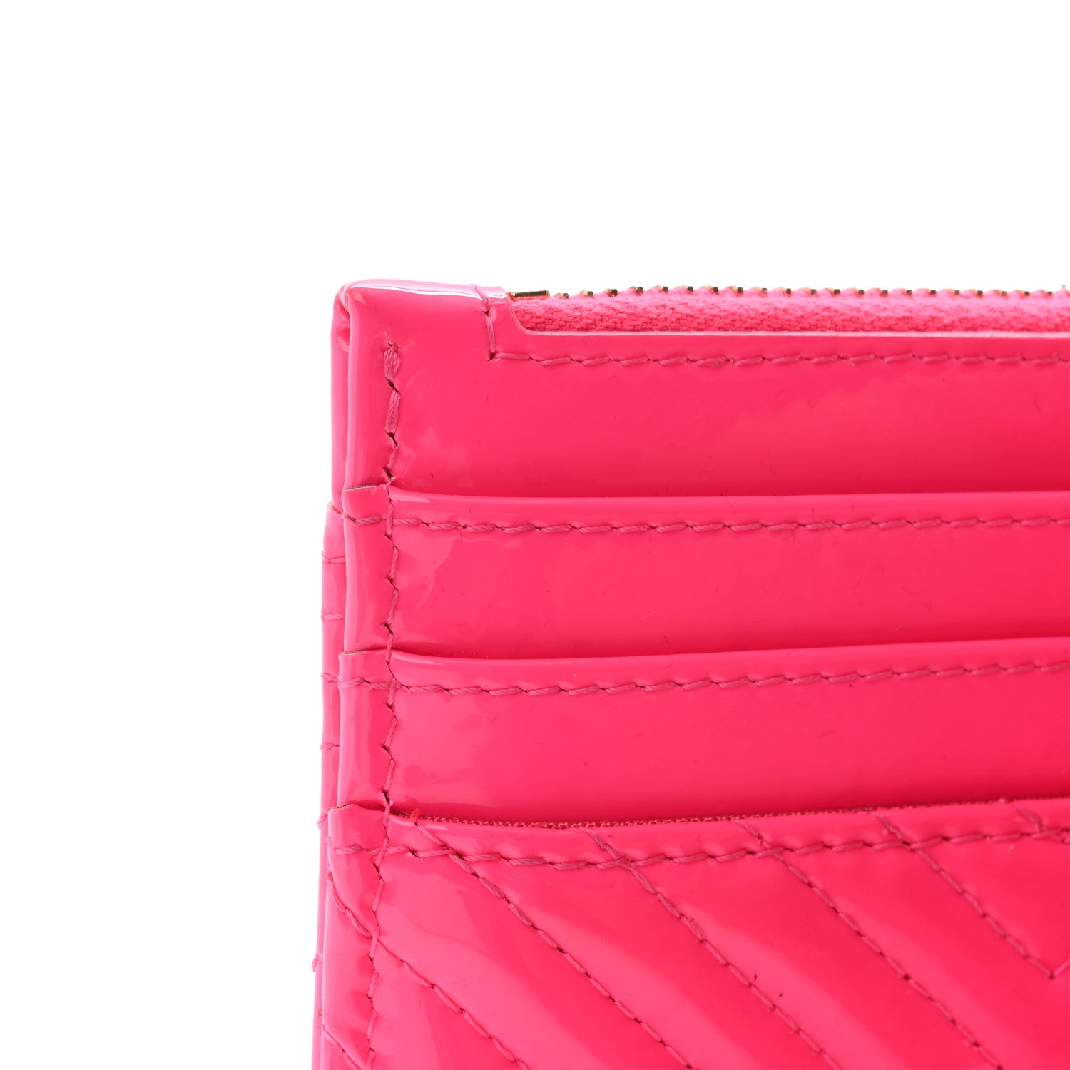 Chanel Patent Chevron Quilted Boy Zip Card Holder Neon Pink 9 of 9