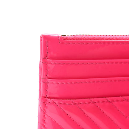Chanel Patent Chevron Quilted Boy Zip Card Holder Neon Pink 9 of 9