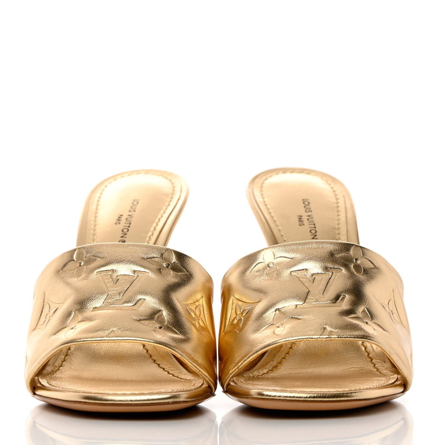 Louis Vuitton Metallic Lambskin Embossed Monogram Revival High Heel Mules 37 Gold 2 of 9