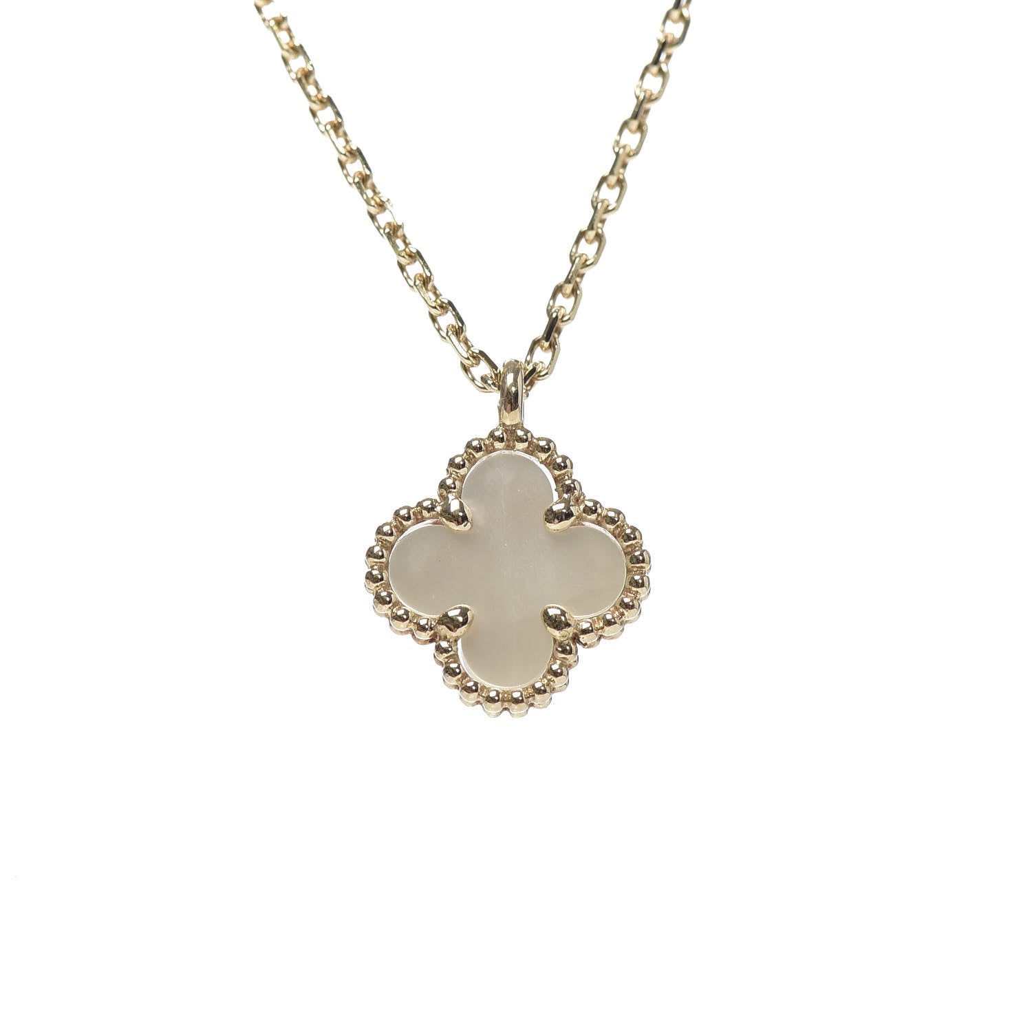 Van Cleef & Arpels 18K Yellow Gold Mother of Pearl Sweet Alhambra Pendant Necklace 4 of 5