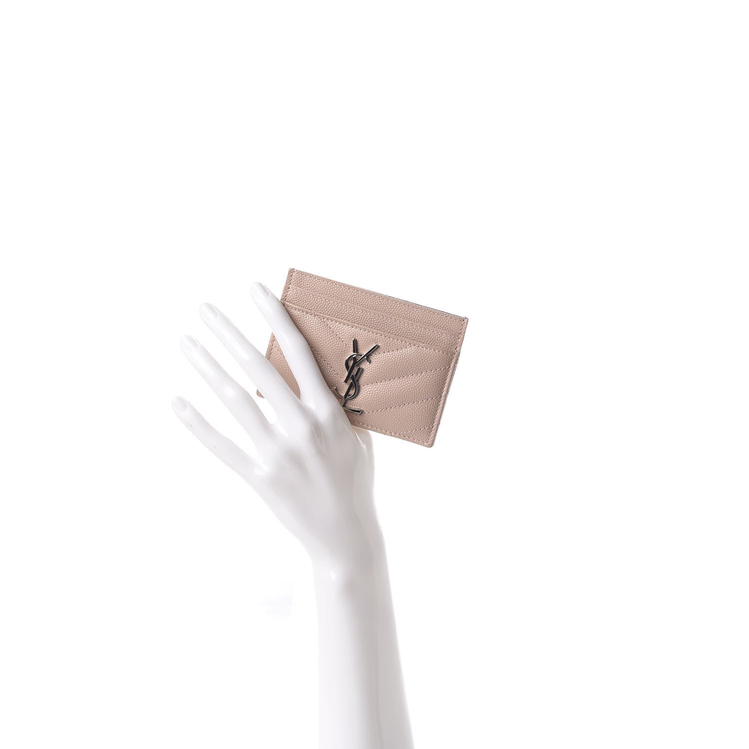 Saint Laurent Grain De Poudre Matelasse Chevron Monogram Credit Card Case Pale Blush 2 of 10