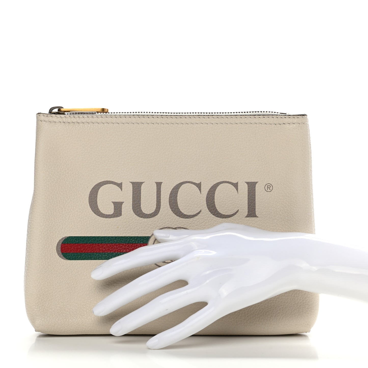 Pebbled Calfskin Logo Portfolio Clutch White