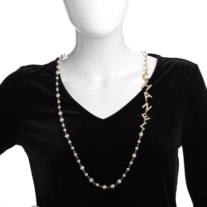 Chanel Metal Crystal Pearl 90’s Icon Logo Necklace Gold 2 of 4
