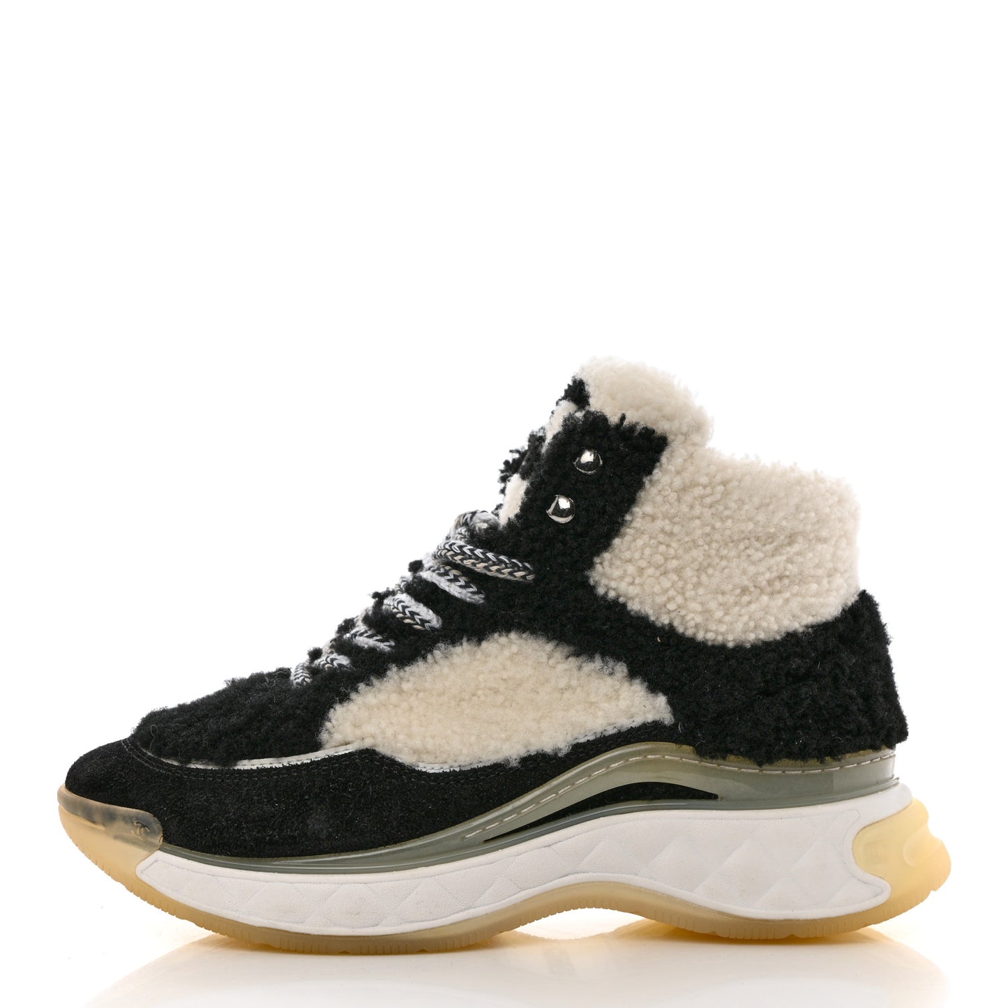 Shearling Suede CC High Top Sneakers 36 Black White