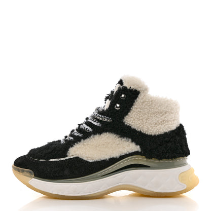 Chanel Shearling Suede CC High Top Sneakers 36 Black White 1 of 8