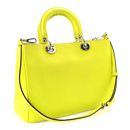 Christian Dior Smooth Calfskin Medium Diorissimo Tote Neon Yellow Light Blue 4 of 11