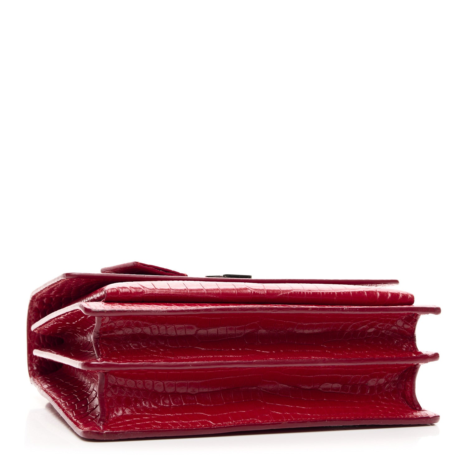 Saint Laurent Calfskin Crocodile Embossed Medium Monogram Sunset Rouge Eros 4 of 9