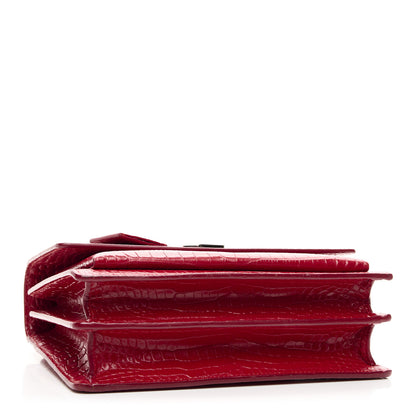 Saint Laurent Calfskin Crocodile Embossed Medium Monogram Sunset Rouge Eros 4 of 9
