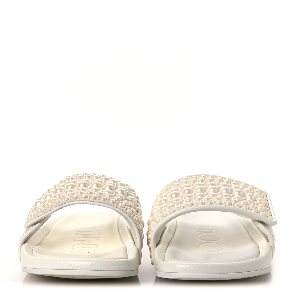 Jimmy Choo Canvas Pearl Embellished Fitz Slide Sandals 37 White 3 of 13