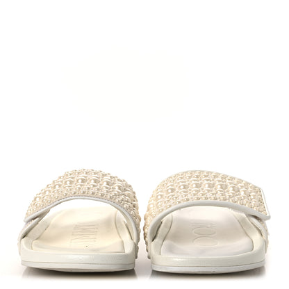 Jimmy Choo Canvas Pearl Embellished Fitz Slide Sandals 37 White 3 of 13
