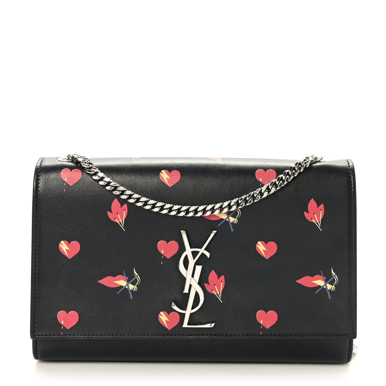 Saint Laurent Calfskin Medium Heart Bolts Monogram Kate Satchel Black 1 of 17