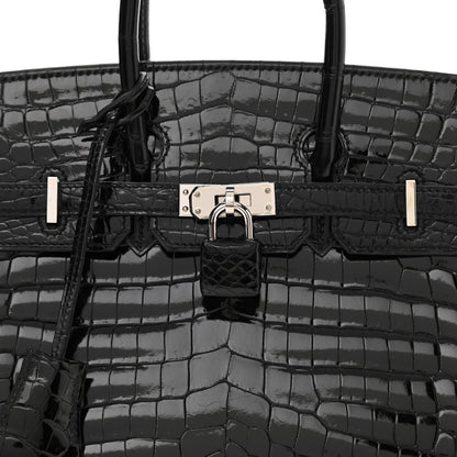 Hermes Shiny Niloticus Crocodile Birkin 25 Black 8 of 14