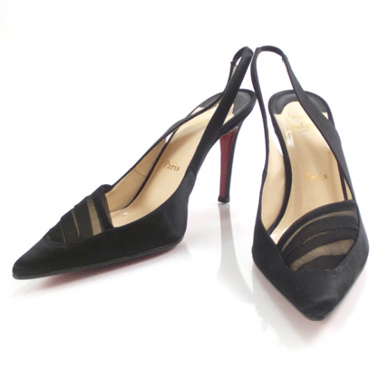 Crepe Satin Slingback Heels 39.5 Black