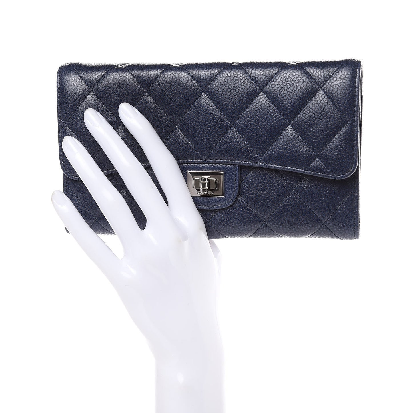 Metallic Caviar Quilted Reissue Long Flap Wallet Navy Blue