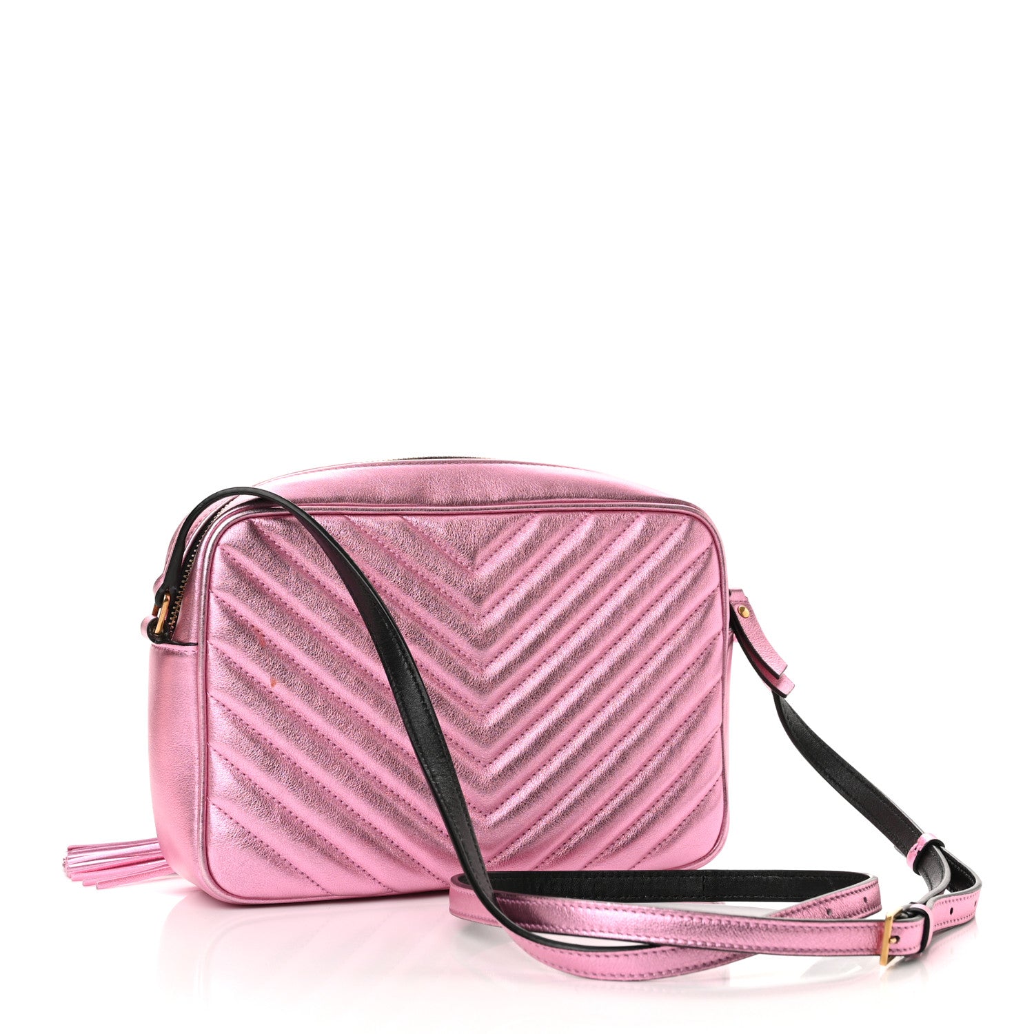 Saint Laurent Metallic Calfskin Matelasse Monogram Lou Camera Bag Vegas Pink 3 of 12