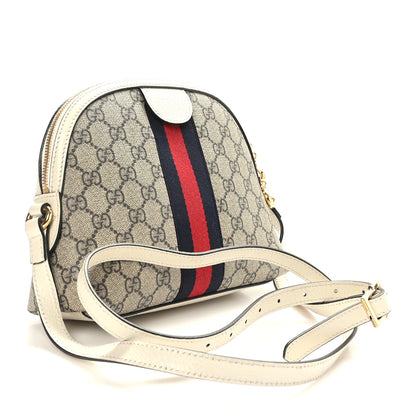 Gucci GG Supreme Monogram Textured Dollar Calfskin Web Small Ophidia Dome Shoulder Bag Beige Ebony Mystic White 3 of 9