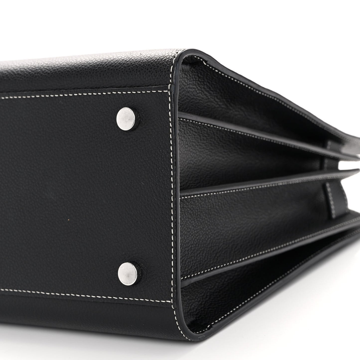 Grained Calfskin Topstitch Small Sac De Jour Black Porcelain
