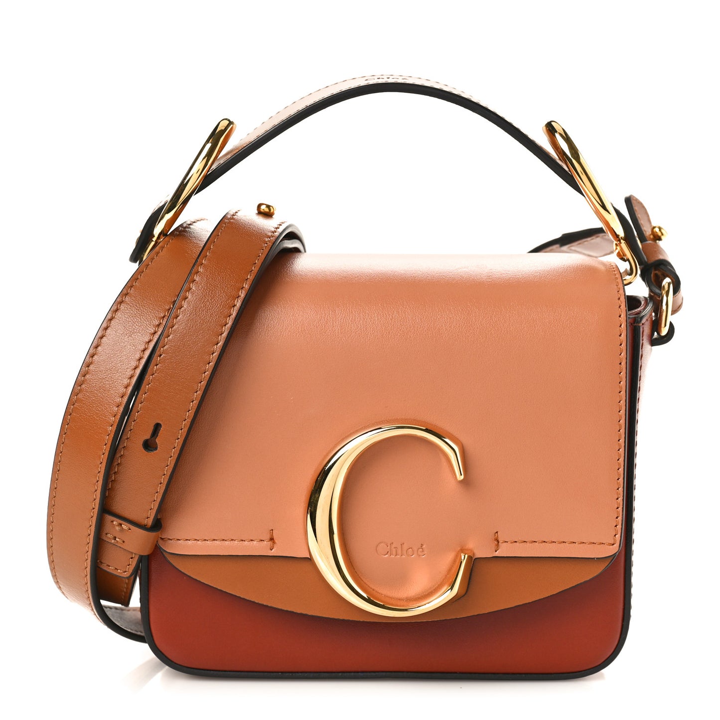 Shiny Calfskin Suede Mini C Double Carry Brown