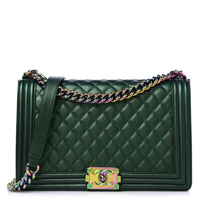 Chanel Iridescent Goatskin Quilted New Medium Boy Flap Green 1 of 9