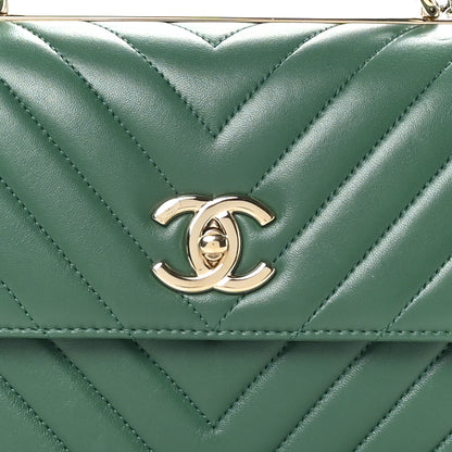 Chanel Lambskin Chevron Quilted Small Trendy CC Dual Handle Flap Bag Green 8 of 10