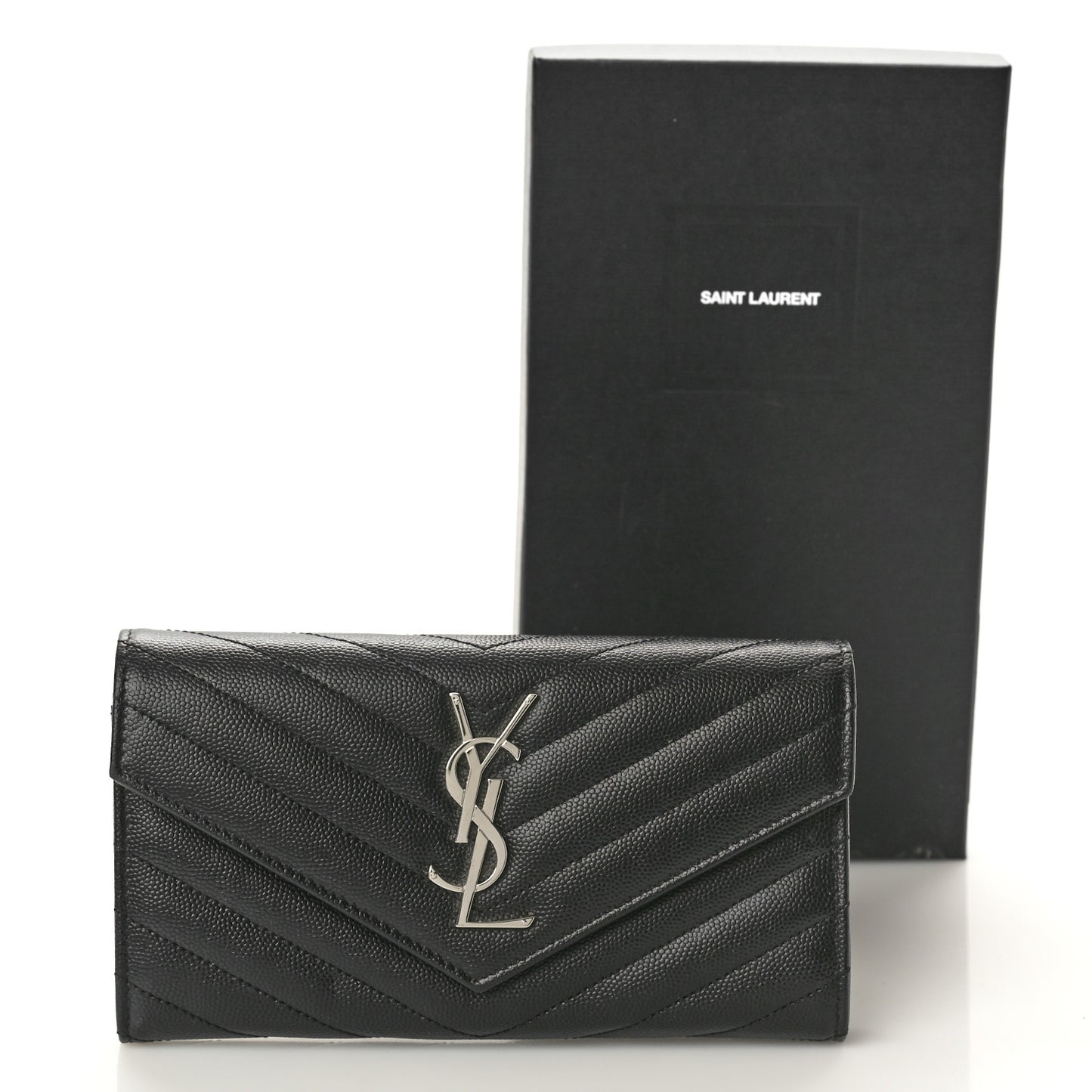 Grain De Poudre Matelasse Chevron Monogram Flap Wallet Black