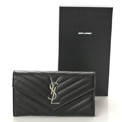 Saint Laurent Grain De Poudre Matelasse Chevron Monogram Flap Wallet Black 10 of 10
