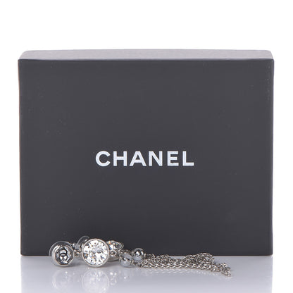 Chanel Crystal CC Chain Tassel Drop Earrings Grey 5 of 5