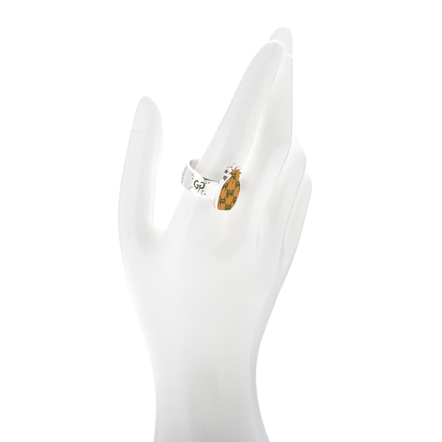 Gucci Sterling Silver Enamel GucciGhost Pineapple Ring 65 11 2 of 5